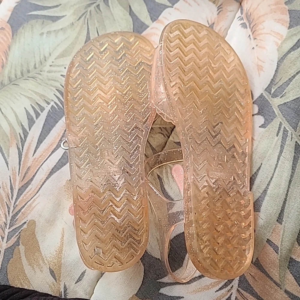 Glittery Jelly Sandals with Floral Accent
